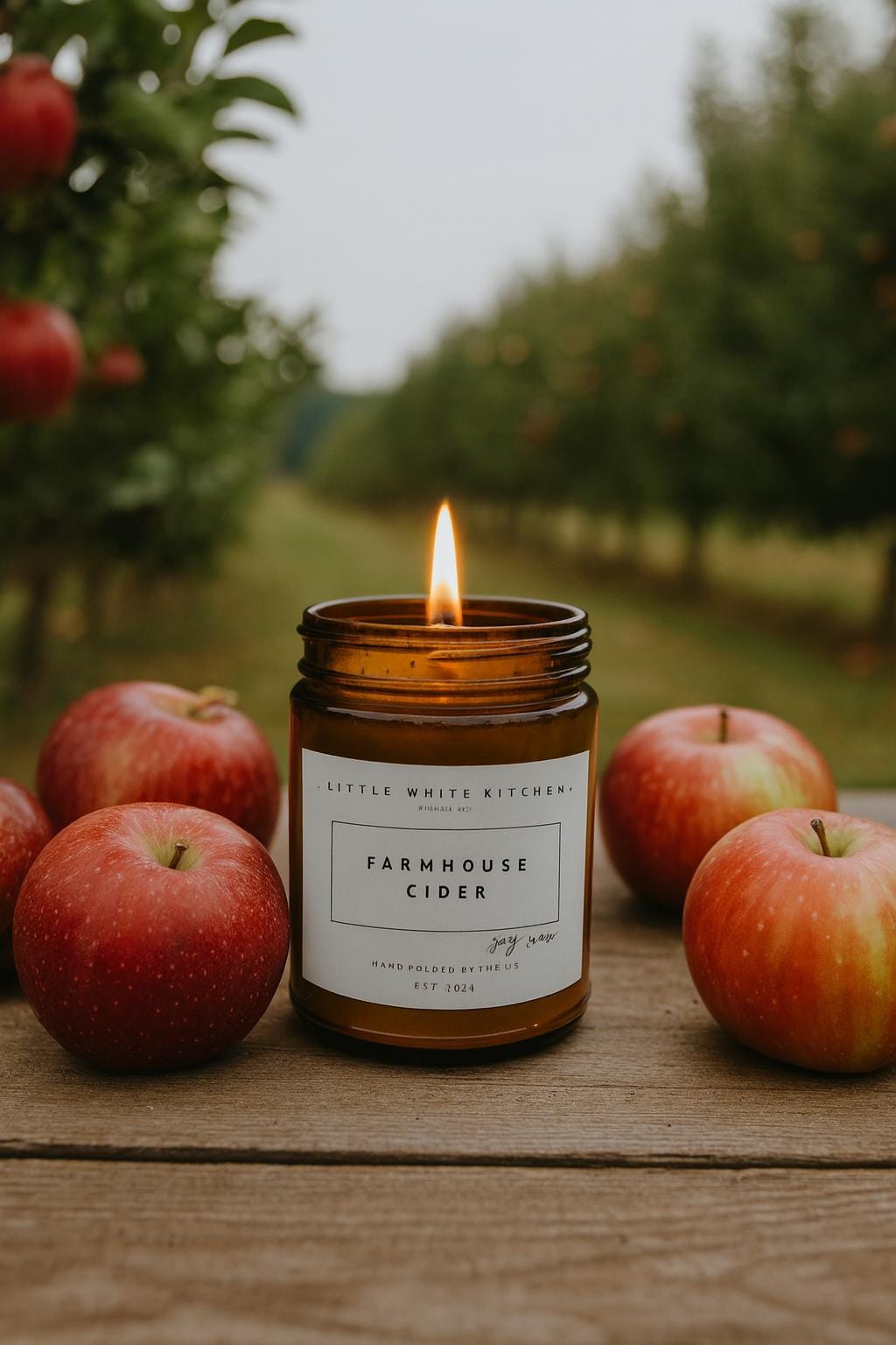Farmhouse Cider Candle | Soy Wax, Wooden Wick, Amber Jar