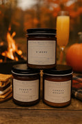 Fall Soy Wax Candle Gift Set | Amber Glass, Wooden Wick