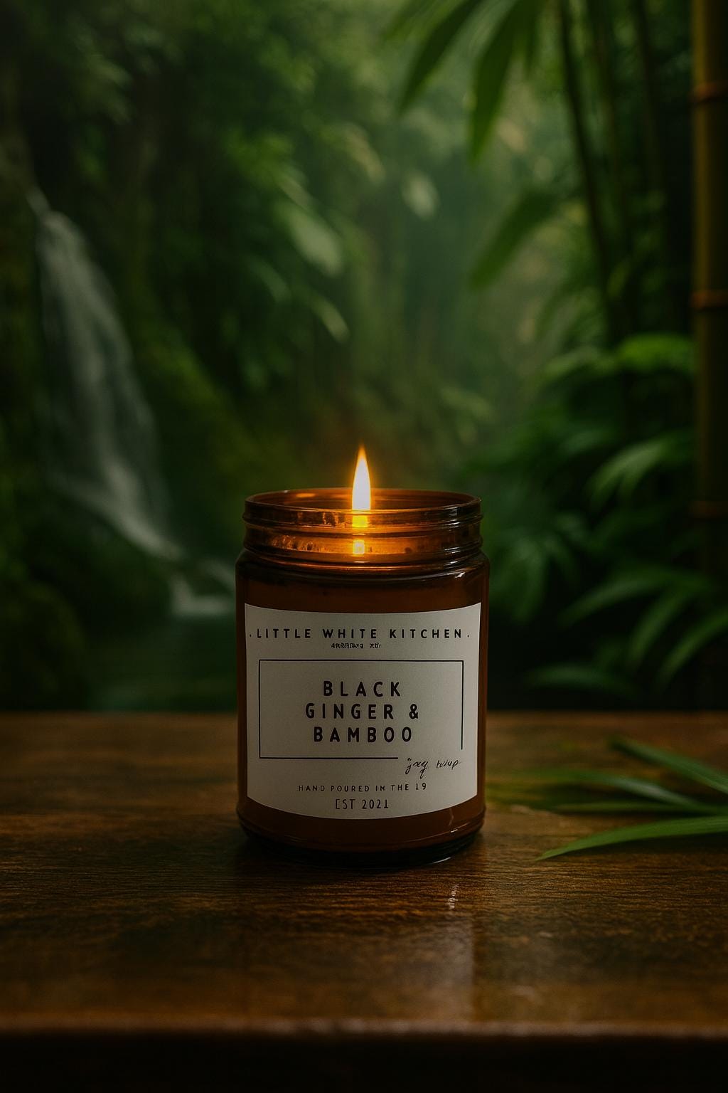 Black Ginger Bamboo Soy Candle | Wooden Wick, Amber Glass Jar