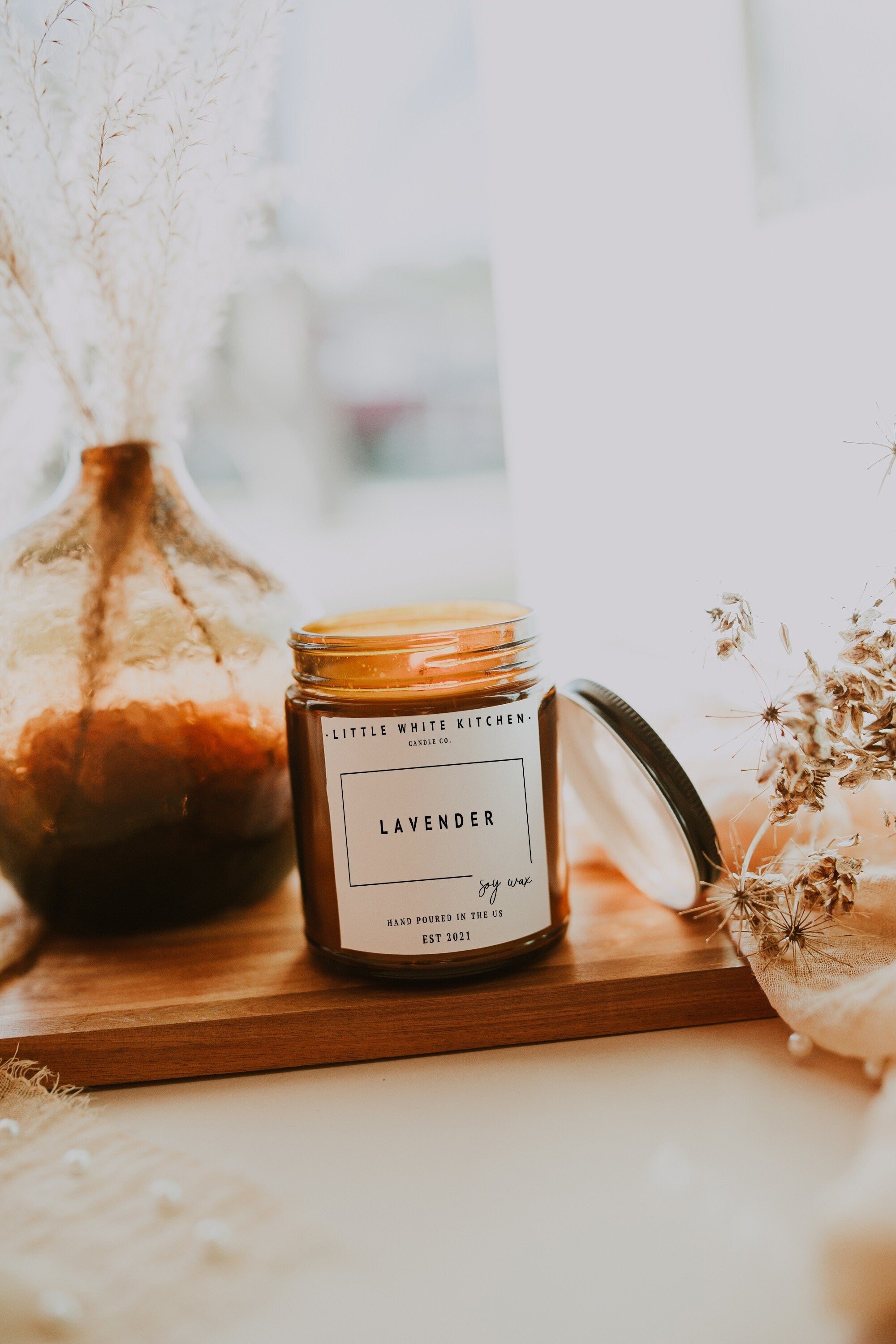 Lavender Soy Candle, Wood Wick, Calming Scent