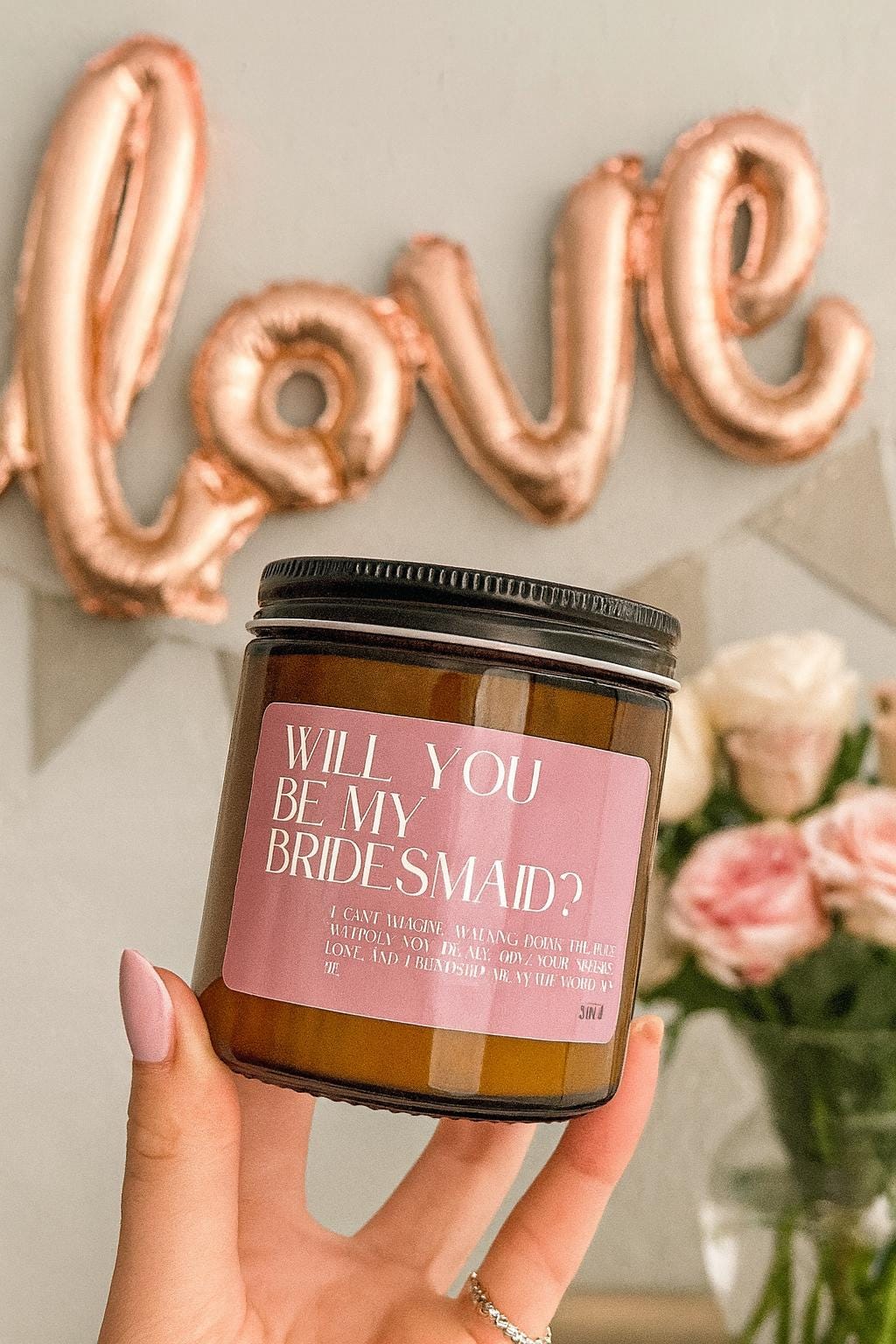 Bridesmaid Proposal Soy Candle | Pink Sugar Scent, Wooden Wick