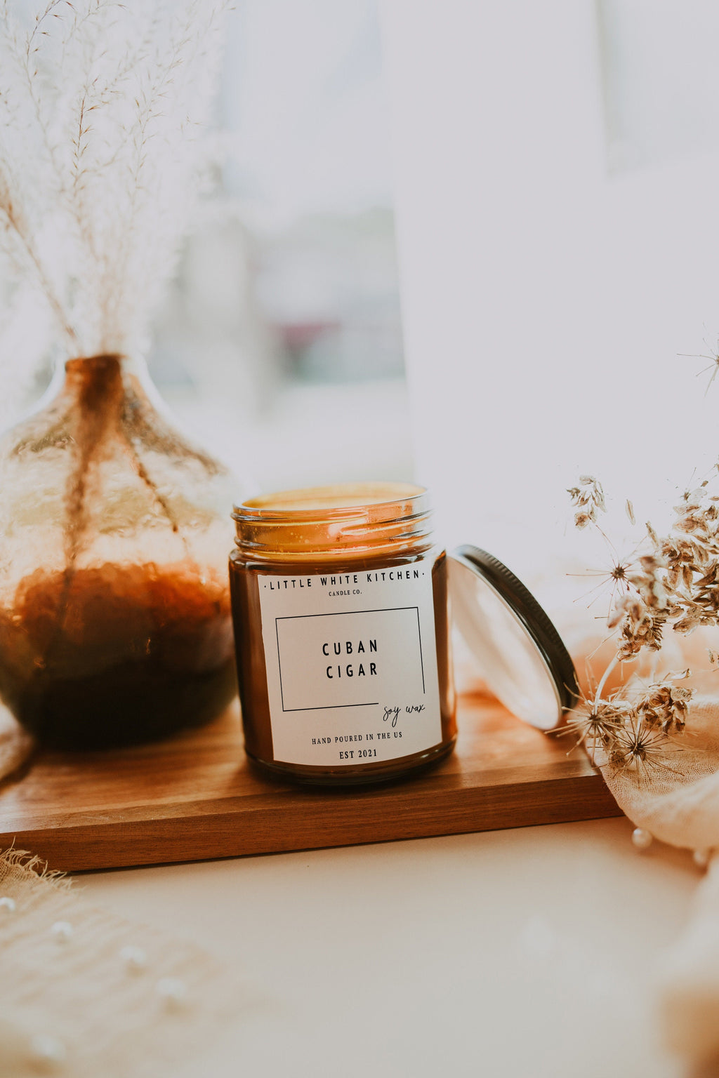 Cuban Cigar Soy Wax Candle | Amber Glass Jar | Best Soy Candle | Holiday Candle | Natural Candle |Best Candle | Gift | Wood Wick |Best Gift