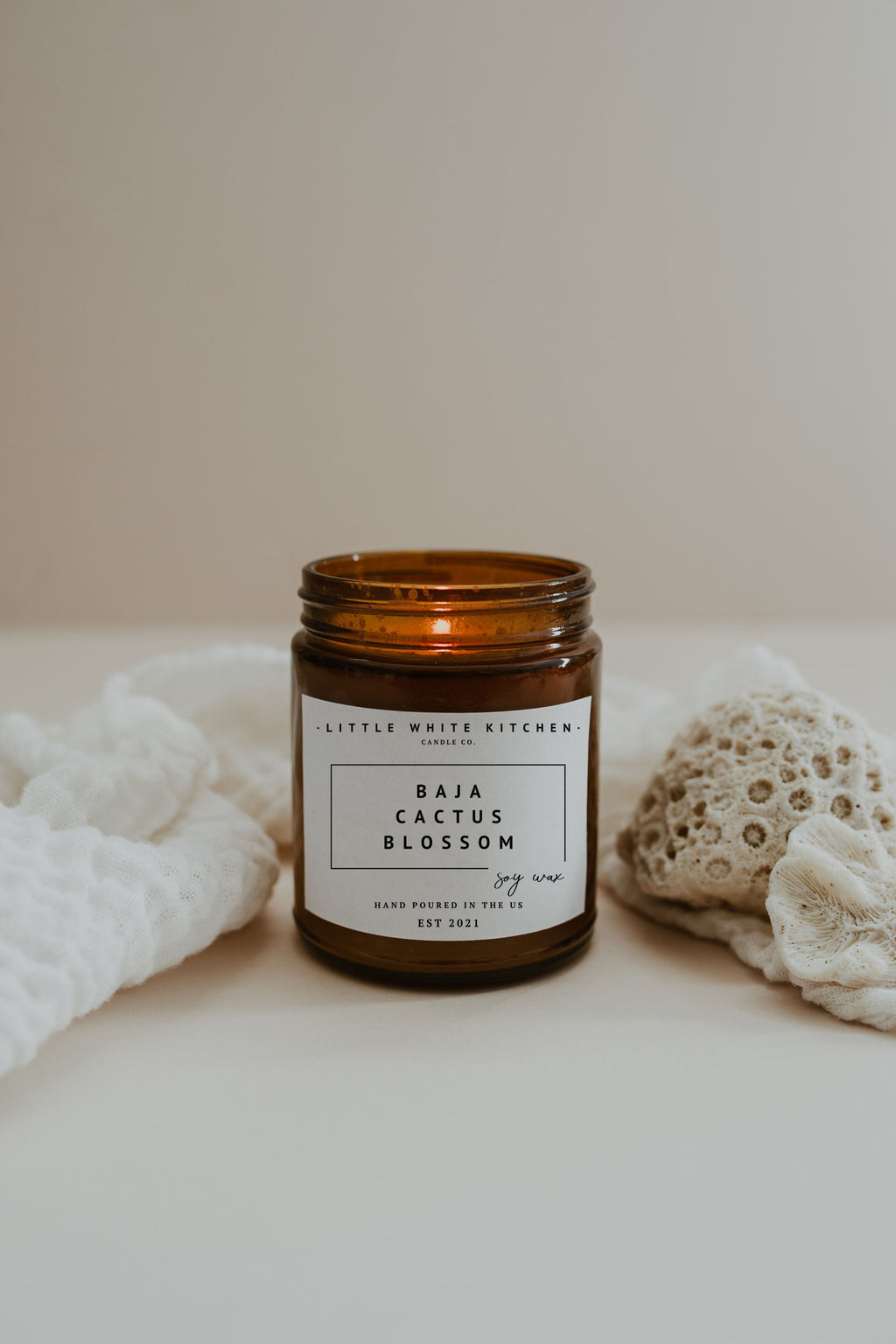 Baja Cactus Blossom Soy Candle | Wooden Wick, Scented Amber Jar