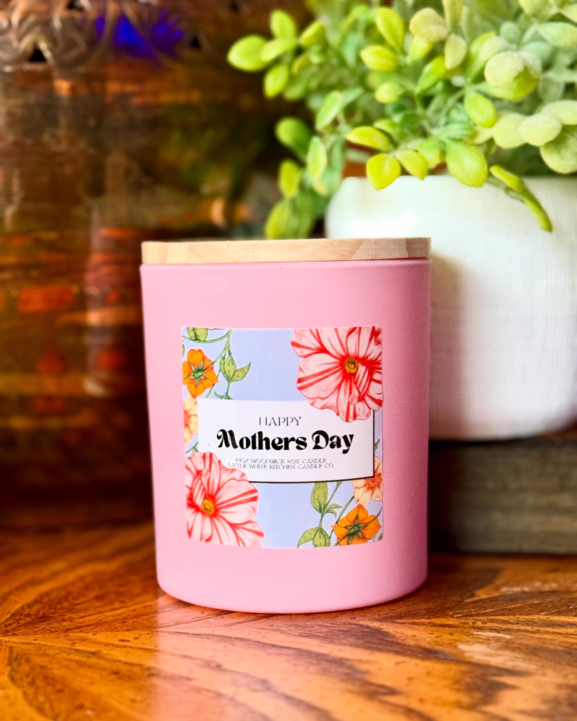Mothers Day 14oz soy wax wooden wick natural handmade candle