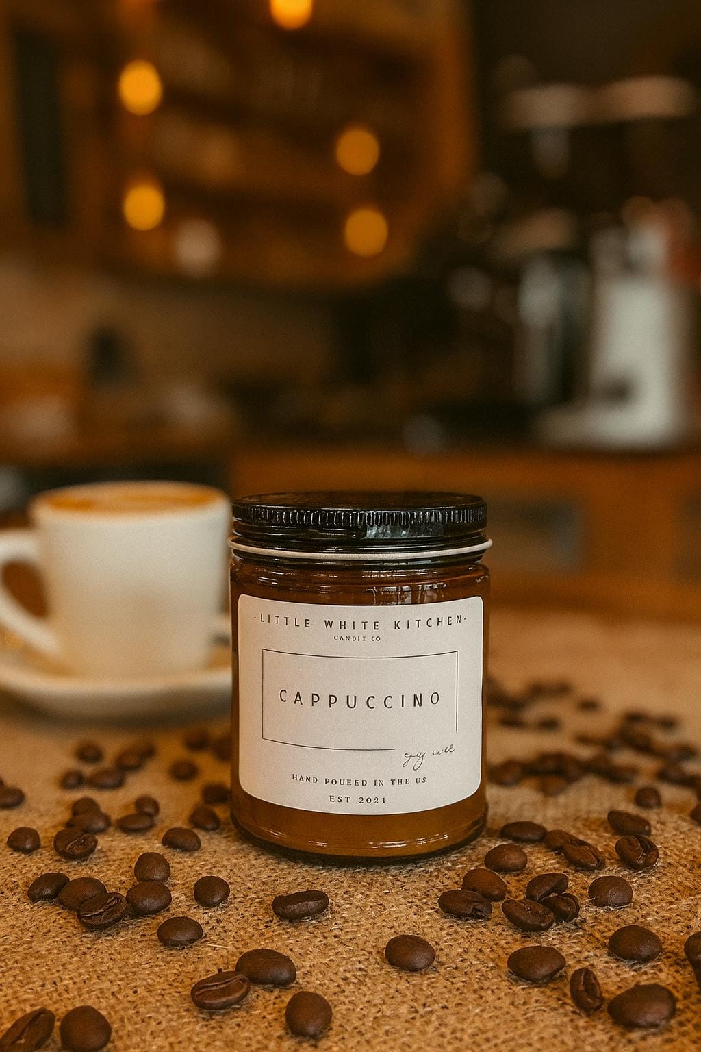Cappuccino Scented Soy Wax Candle | Wood Wick, Amber Jar