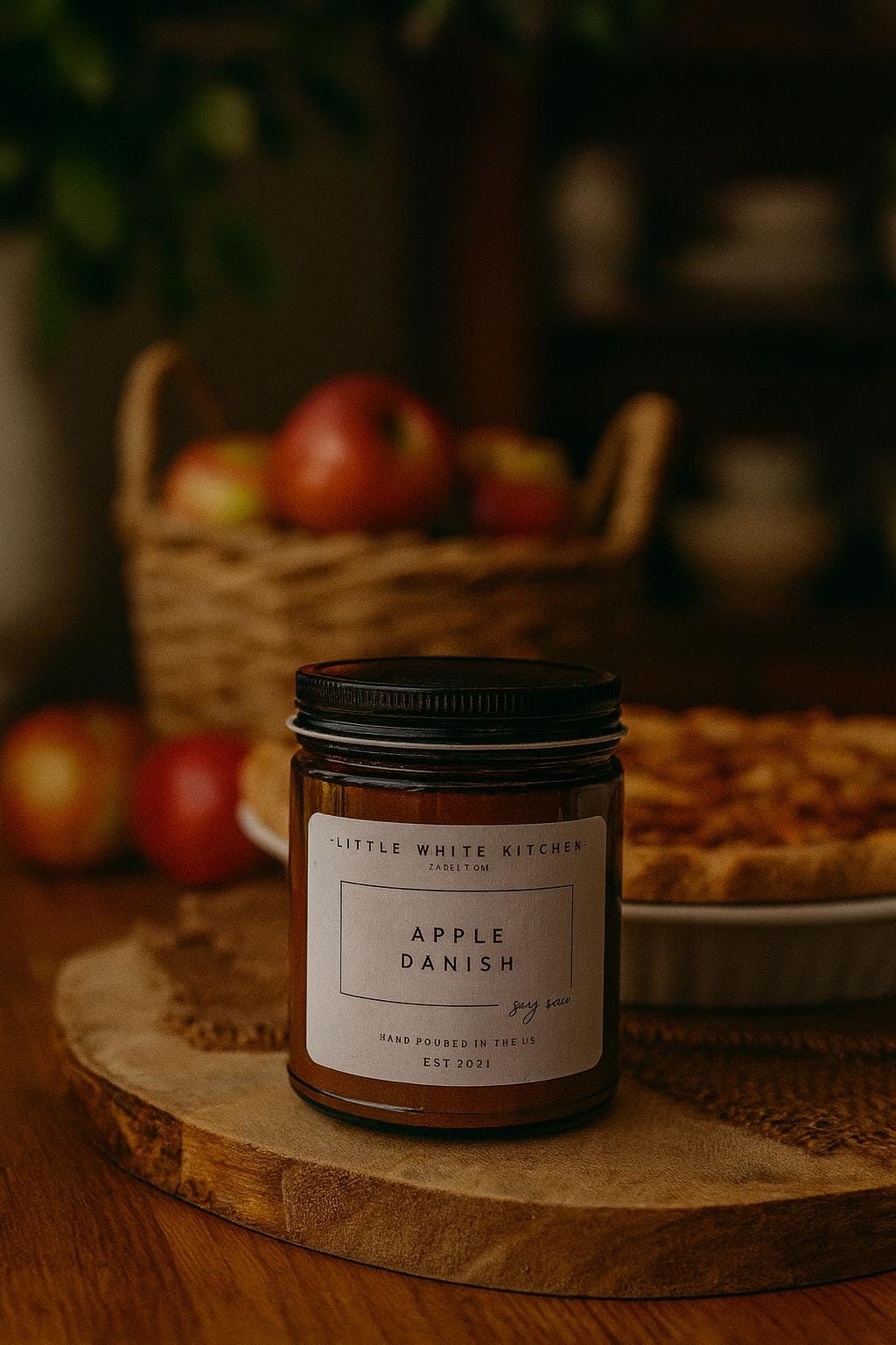 Apple Danish Scented Soy Candle, Wooden Wick or Wax Melts