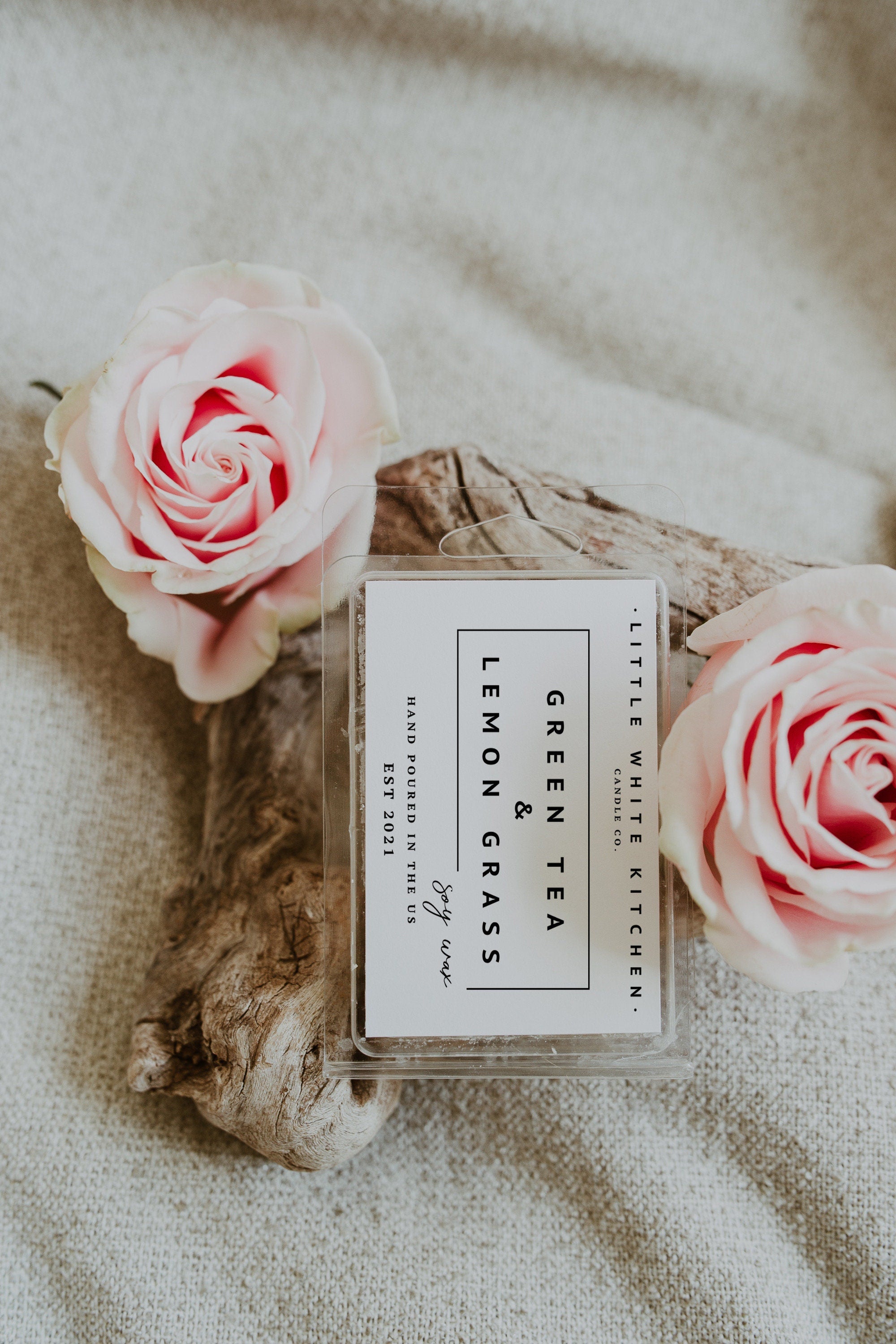 Green Tea Lemongrass Soy Wax Candle, Wood Wick, Highly Fragrant