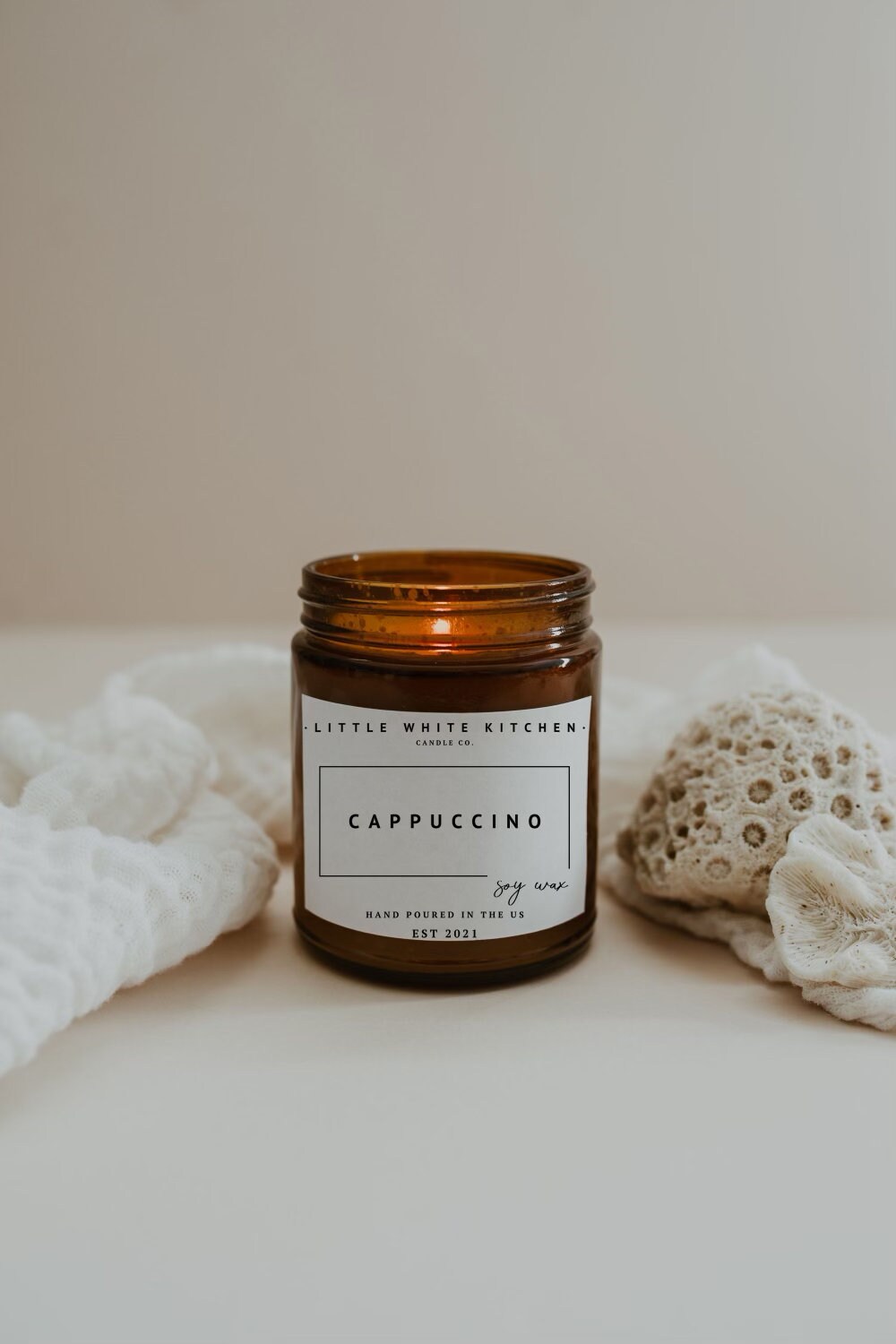 Cappuccino Scented Soy Wax Candle | Wood Wick, Amber Jar