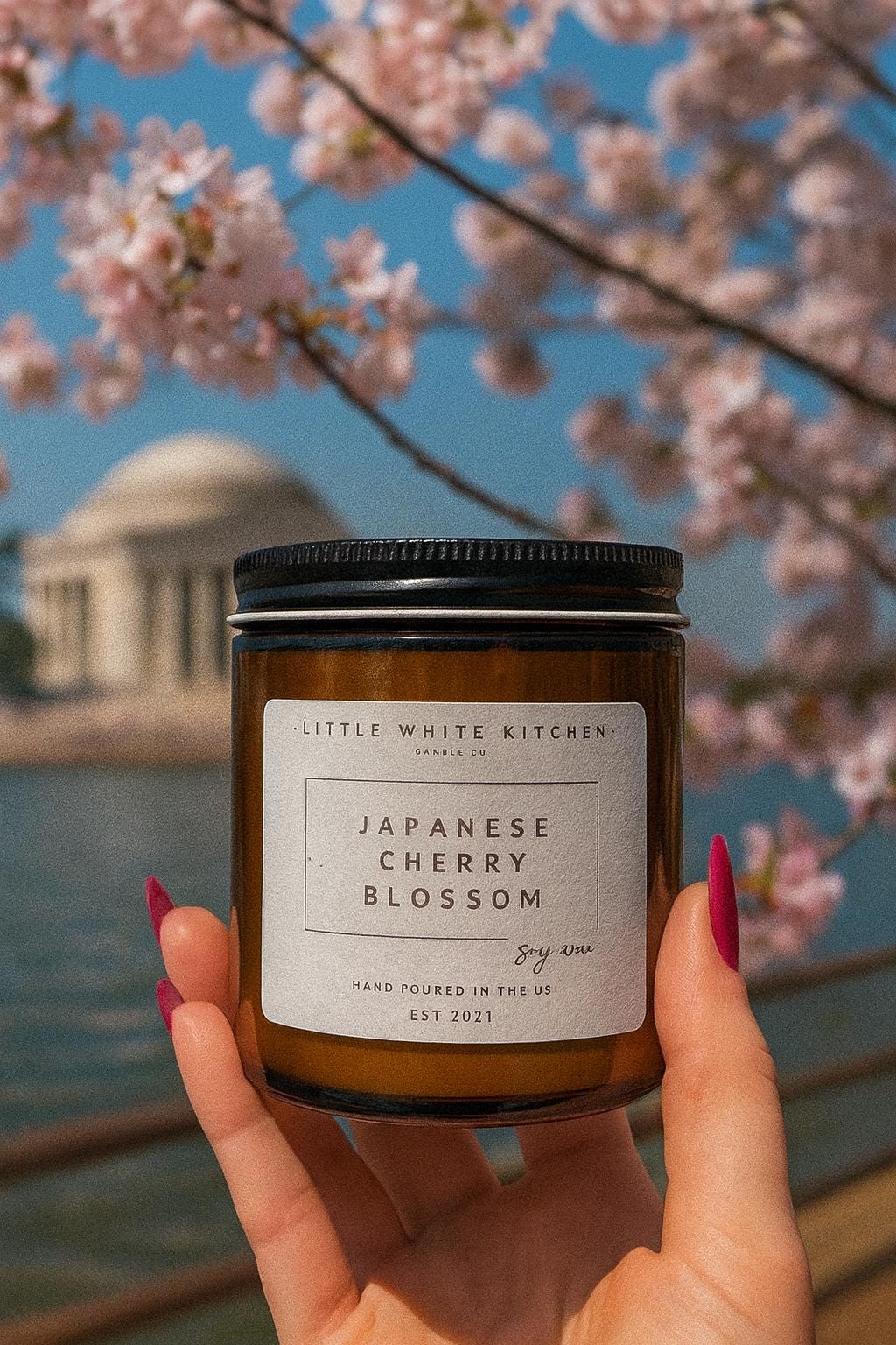 Japanese Cherry Blossom Soy Candle, Wooden Wick, Floral Scent