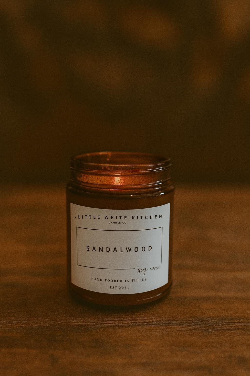 Sandalwood Soy Wax Candle, Wooden Wick