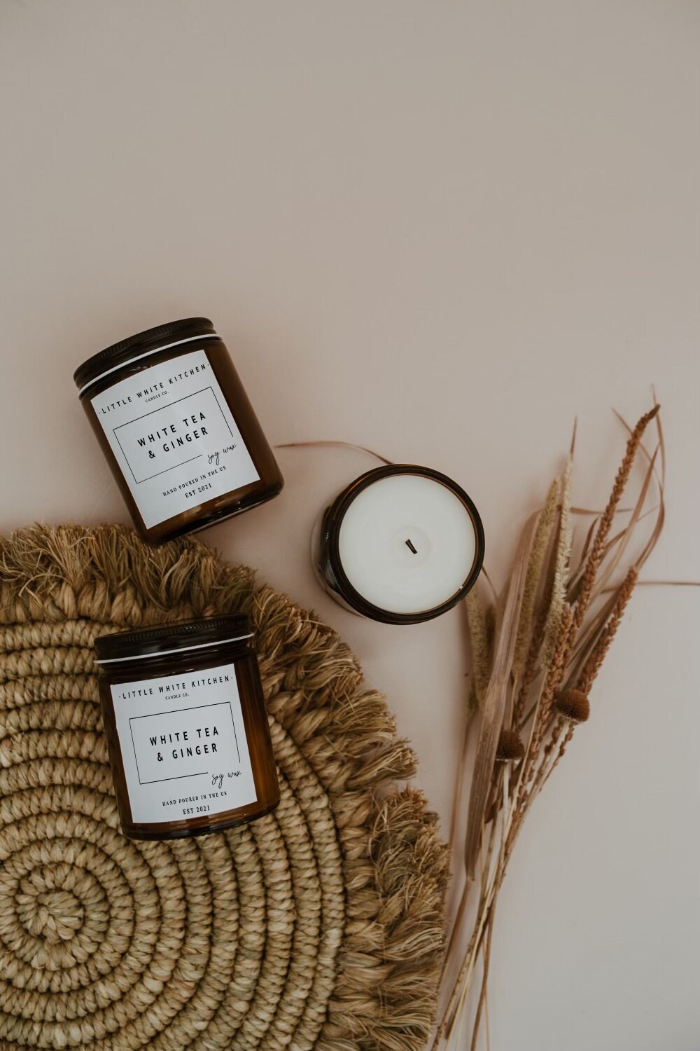 White Tea & Ginger Soy Candle | Wood Wick, 8oz Amber Jar
