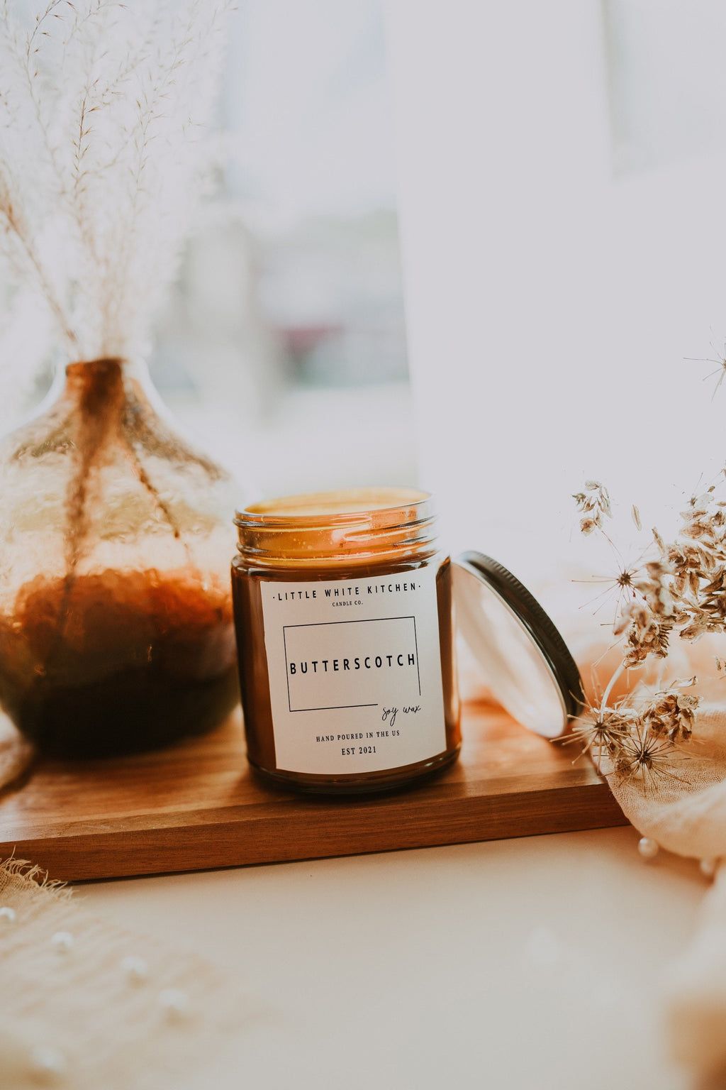 Butterscotch Soy Candle, Wood Wick, Highly Fragrant